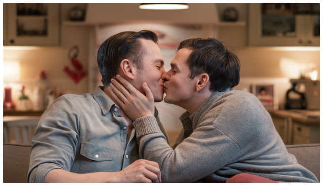 Foto artistica inclusiva di bacio creata con AI