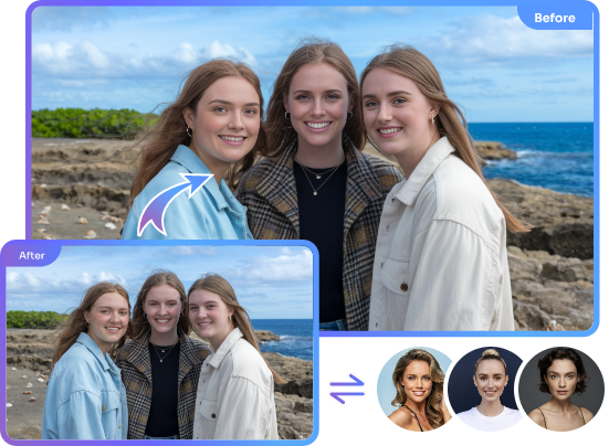 Scambio multiplo di volti con AI online gratuito